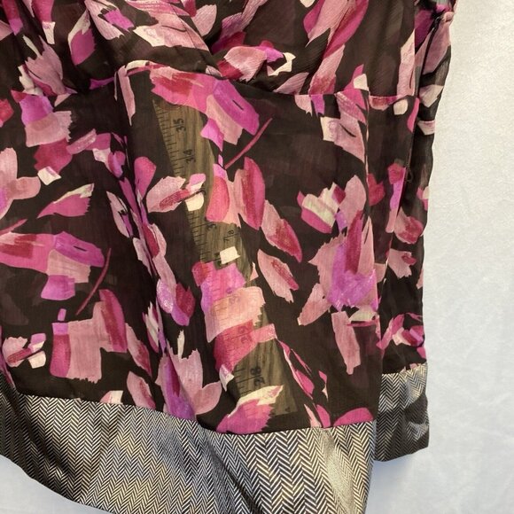 Lane Bryant Sheer V-Neck Short Flutter Sleeve Blouse Women Sz 14/16 Brown Floral - Picture 11 of 13